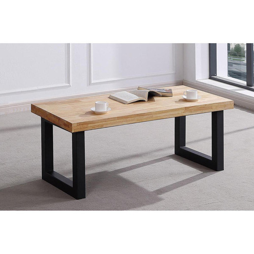 Tables basses Pegane Table basse relevable en bois coloris chêne sauvage / pieds noir - Longueur 120 x profondeur 60 x hauteur 47 cm