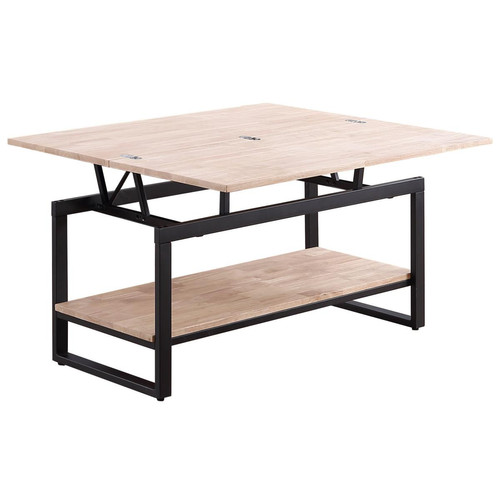Tables basses Pegane Table basse relevable et extensible en bois de chêne avec pieds en métal noir-Longueur 100 x Profondeur 45-90 x Hauteur 47-62 cm