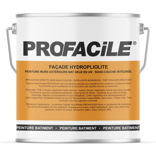 Peinture & enduit rénovation Profacile Peinture façade mat HydroPliolite PROFACILE, impression, finition, durable jusqu'a 10 ans-4 litres-Calcaire (RAL 9003)