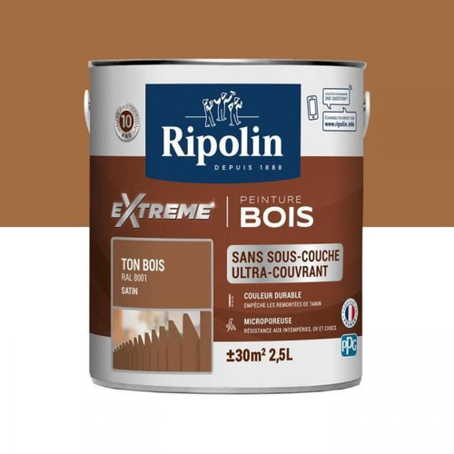 Peinture intérieure Ripolin RIPOLIN Peinture pour pour Bois Interieur + Exterieur - Ton pour Bois Interieur + Exterieur Ral 8001 Satin, 2,5L