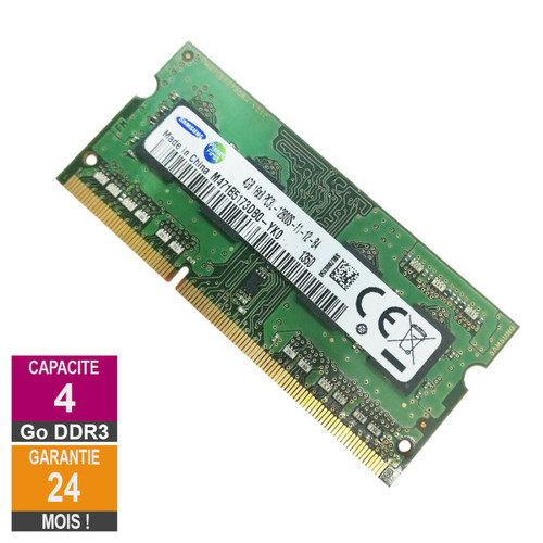 RAM PC Samsung Barrette Mémoire 4Go RAM DDR3 Samsung M471B5173DB0-YK0 SO-DIMM PC3L-12800S 1Rx8 691740-001