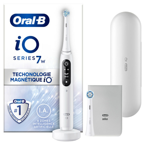 Brosse à dents électrique Oral-B Oral-B iO 7W - Avec Etui de Voyage et Pochette pour Chargeur - Blanche - Brosse À Dents Électrique