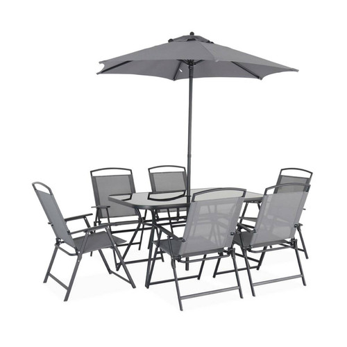 sweeek - Table de jardin avec 6 fauteuils et 1 parasol  | sweeek sweeek - Salon de jardin paiement en plusieurs fois