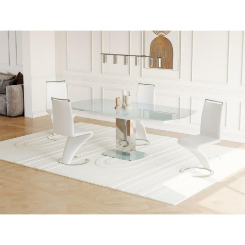 Tables à manger Vente-Unique Table à manger extensible TALICIA - Verre trempé & métal - 6 à 8 couverts - Coloris Blanc