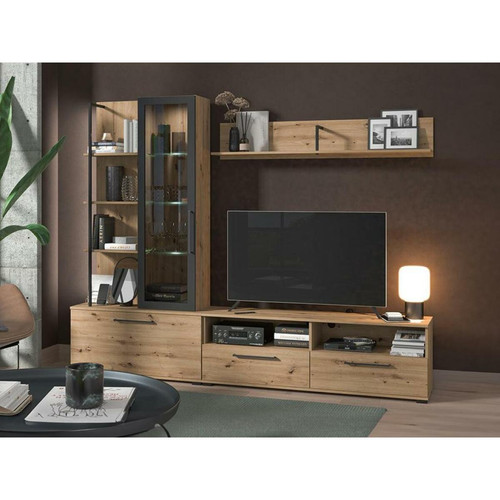 Vente-Unique - Mur TV DUBLIN avec rangements - Coloris: Chêne & noir Vente-Unique - Maison Chene noir