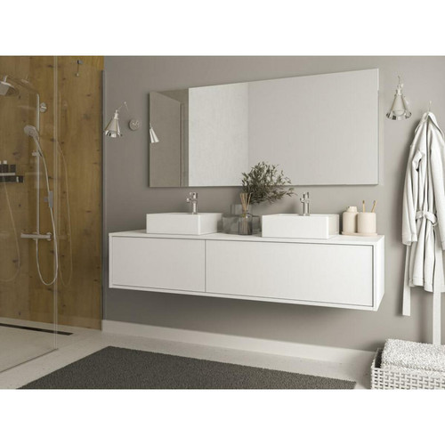 Vente-Unique - Meuble sous vasque suspendu - Coloris blanc - L150 cm - ISAURE II Vente-Unique - Meuble sous vasque Salle de bain, toilettes