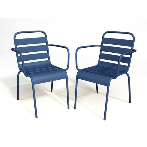 Chaises de jardin Vente-Unique Lot de 2 fauteuils de jardin empilables en métal - Bleu nuit - MIRMANDE de MYLIA