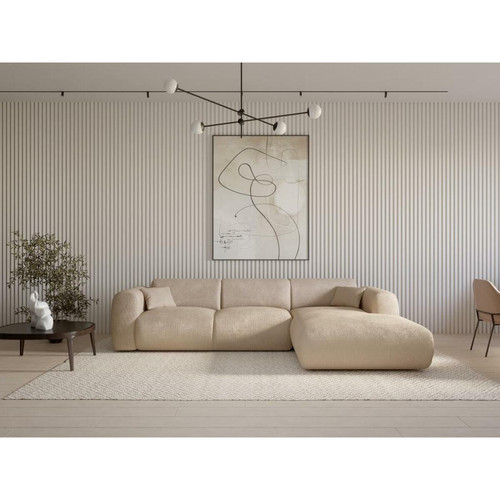 Vente-Unique - Grand canapé d'angle droit en tissu texturé beige POGNI de Maison Céphy Vente-Unique  - Canapés