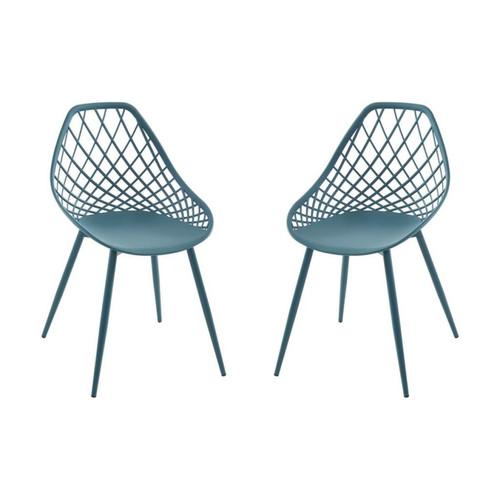 Chaises de jardin Vente-Unique Lot de 2 chaises de jardin en polypropylène avec pieds en métal - Bleu canard - MALAGA de MYLIA