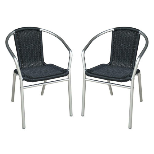 Vente-Unique - Lot de 2 fauteuils de jardin empilables en aluminium et résine tressée noire  - FIZZ de MYLIA Vente-Unique - Chaises de jardin Résine tressée