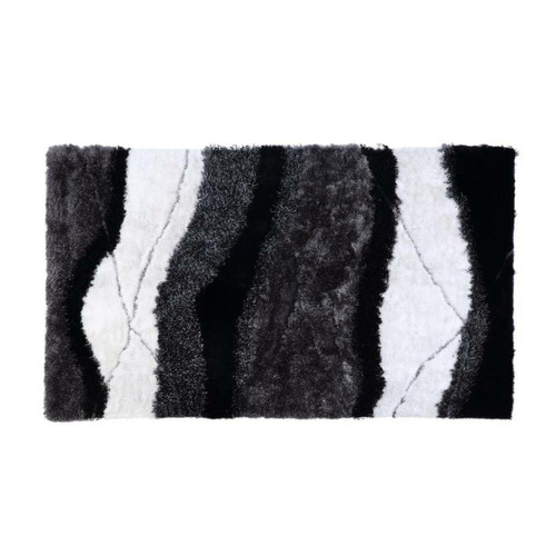 Tapis Vente-Unique Tapis shaggy à poils longs ECUME -  tufté main - Noir et Blanc - 140 x 200 cm