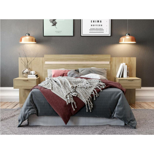 Vente-Unique - Tête de lit extensible avec chevets - 140/160 cm - Coloris : Naturel - PARATI Vente-Unique - Maison Chene noir