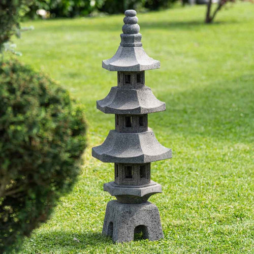 Lampes à poser Wanda Collection Lanterne japonaise pagode en pierre de lave jardin zen 100 cm
