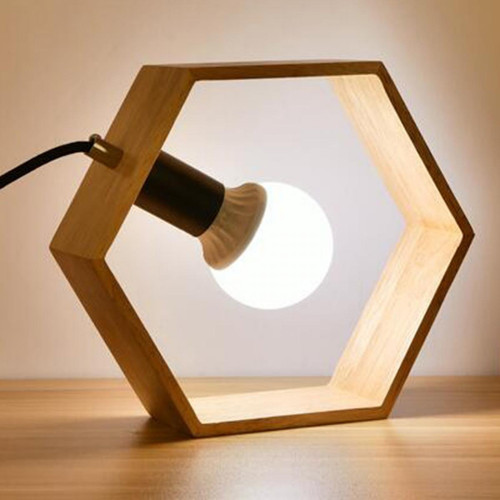 Lampes à poser Wewoo Lampe de bureau à LED de protection de l'oeil de chevet de chambre à coucher en bois d'art rétroCA 220Vprise US forme hexagonale