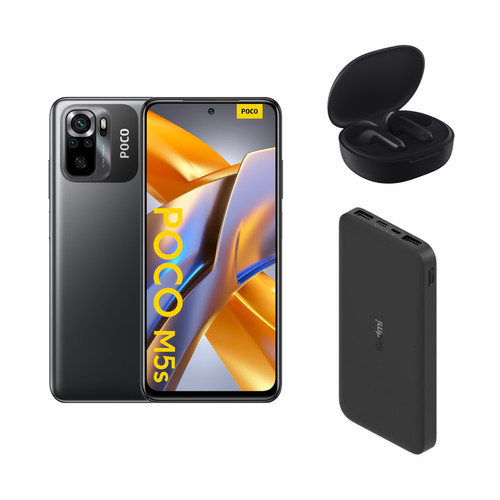 Poco - M5S 4/64Go - Gris + Buds 4 Active + Powerbank 10 000 mAh Poco - Smartphone Android Full hd