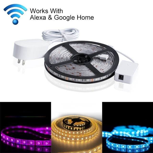 Ruban LED connecté Wewoo Ruban LED Waterproof Epoxyde 5m 60W 300 LEDs SMD 5050 lumière colorée WiFi APP Télécommande Smart Rope Light fonctionne avec Alexa et Google Home, US / EU / UK Plug