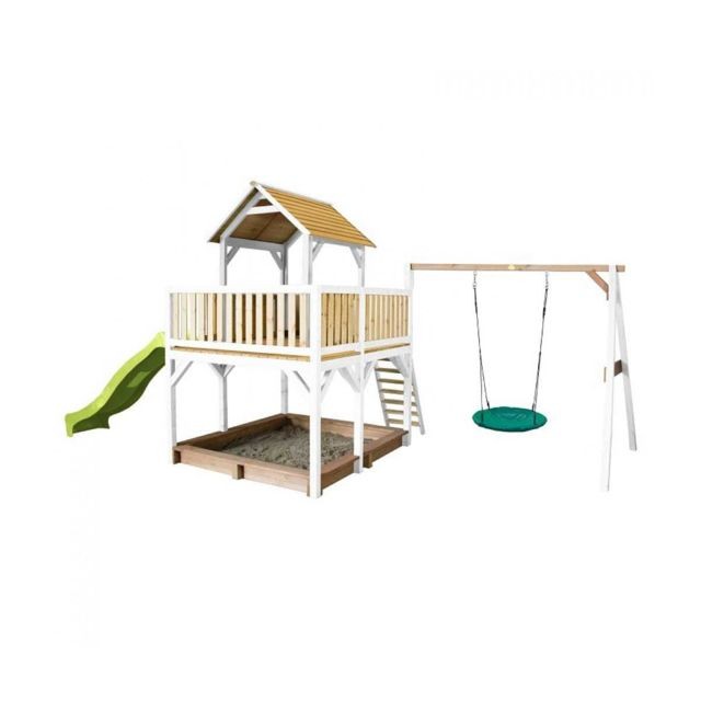 Axi - Atka Play Tower avec balançoire Nid "Summer" marron/blanc - Toboggan Vert citron Axi  - Jeux d'enfants
