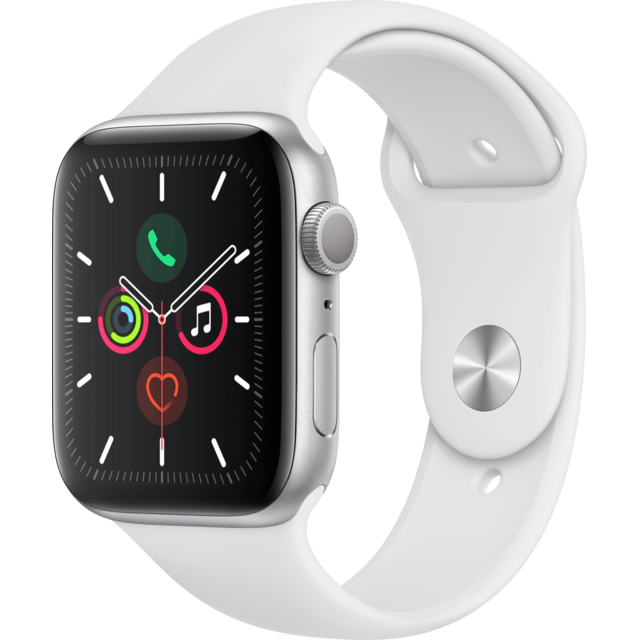 Apple - Watch 5 - 44 - Alu argent / Bracelet Sport Blanc Apple  - Occasions Apple Watch