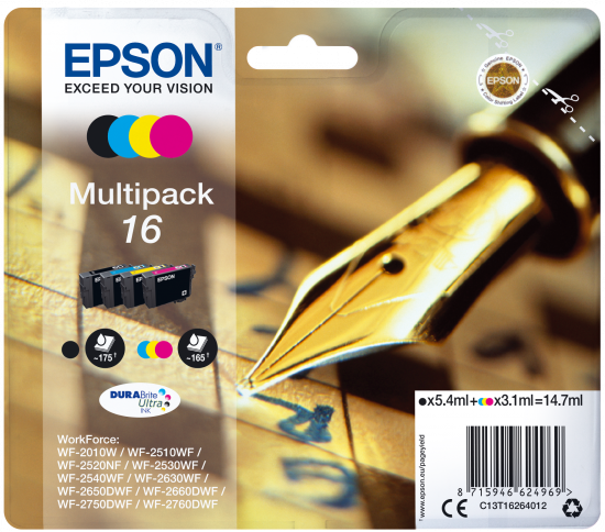 Epson - Stylo Plume - Multipack 16 - Noir, Cyan, Magenta, Jaune Epson  - Cartouche d'encre