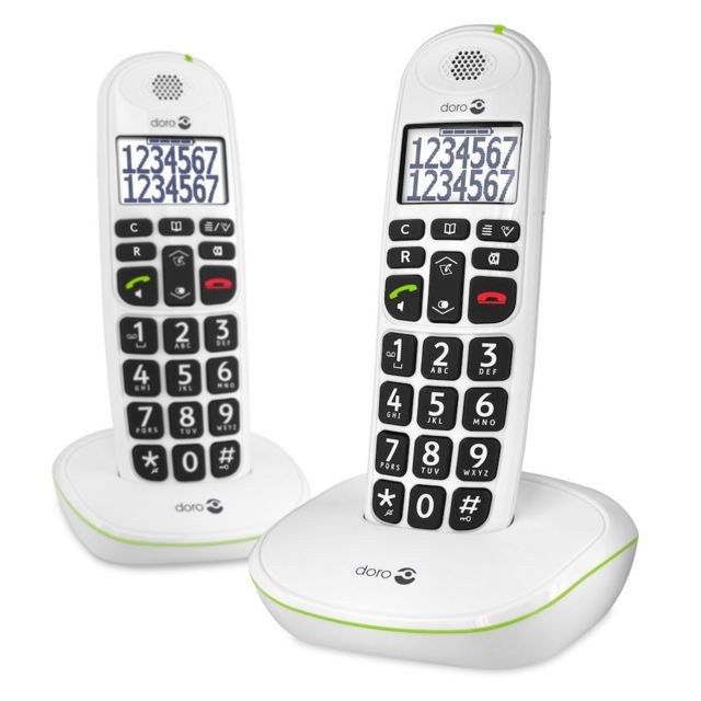 Doro - Téléphone sans fil duo dect blanc sans répondeur - phoneeasy110wduoblanc - DORO Doro - Téléphone fixe sans fil Duo