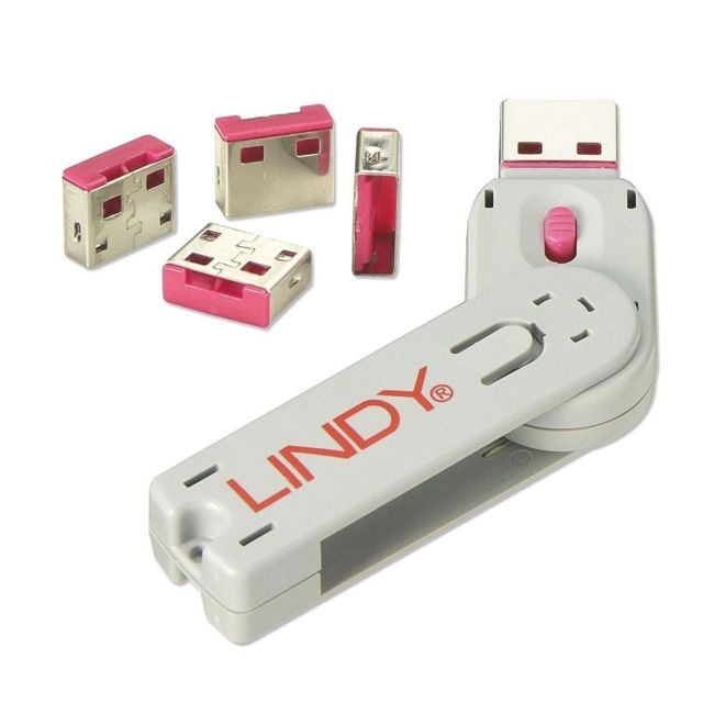 Alarme connectée Lindy CLÉ DE DÉVERROUILLAGE USB + 4 VERROUS USB, ROUGE LINDY 40450