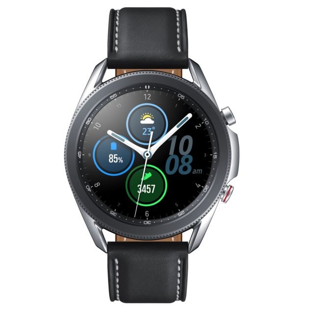 Samsung - Galaxy Watch 3 - 45 mm - 4G - SM-R845FZSAEUB - Argent - Bracelet Noir Samsung - Montre connectée Etanche