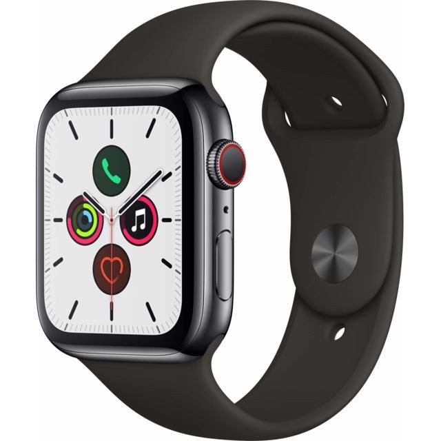 Apple Watch Apple Watch 5 - 44 - Cellular - Acier noir / Bracelet Sport Noir